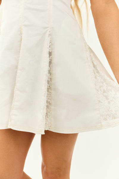 White Strapless Floral Lace Paneling Mini Dress