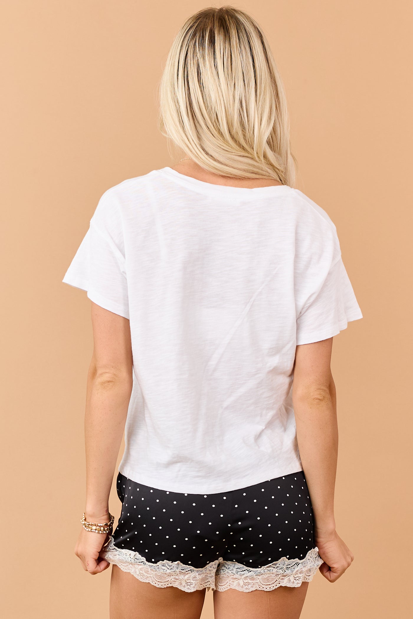White Slub Knit V-Neck Side Slit Relaxed Tee