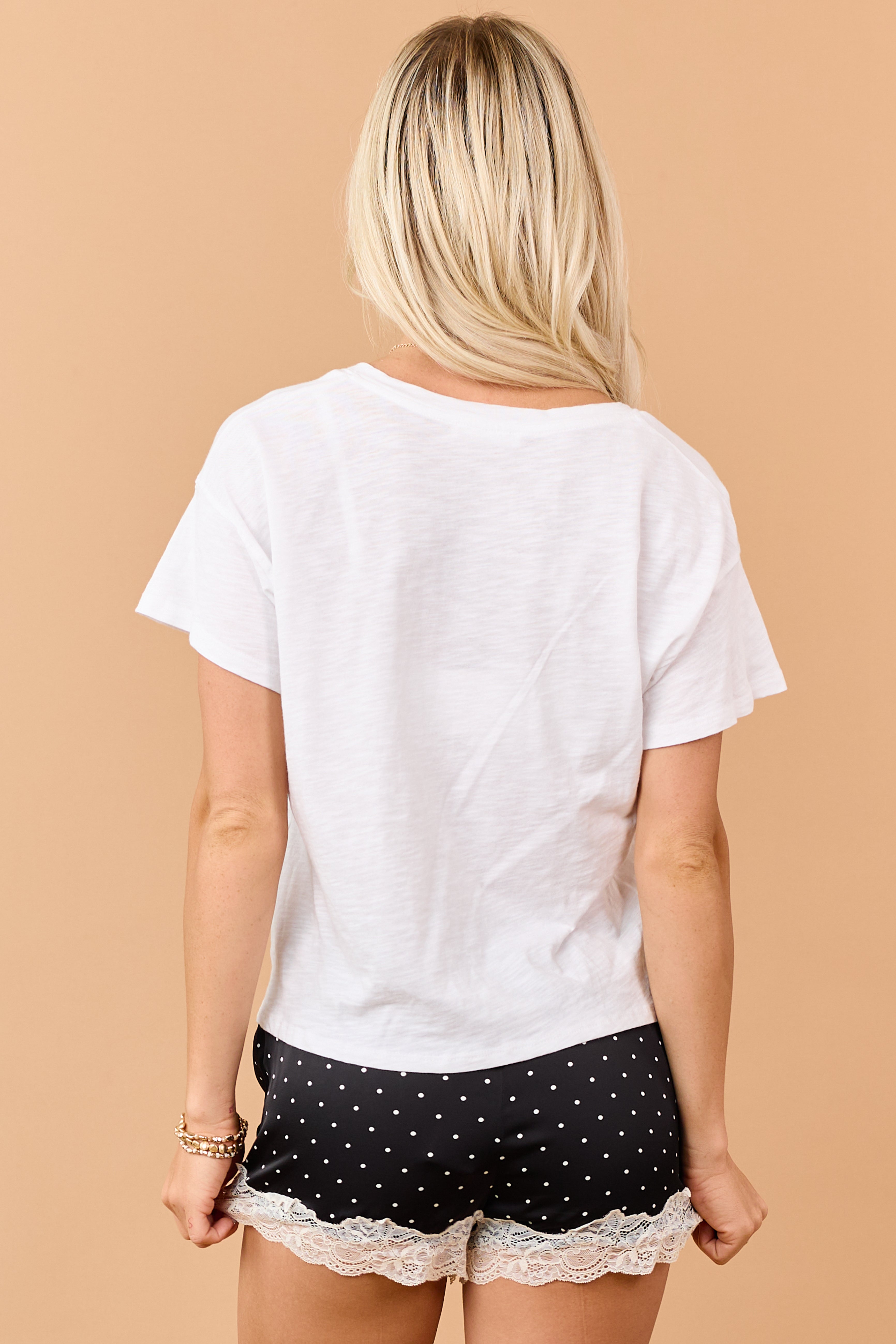 White Slub Knit V-Neck Side Slit Relaxed Tee