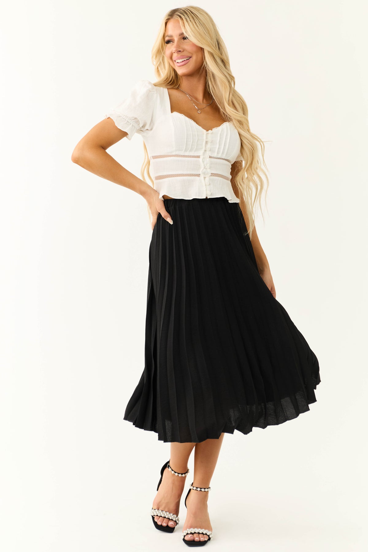 White Birch Round Neck Lace Half Sleeve Blouse main image 0