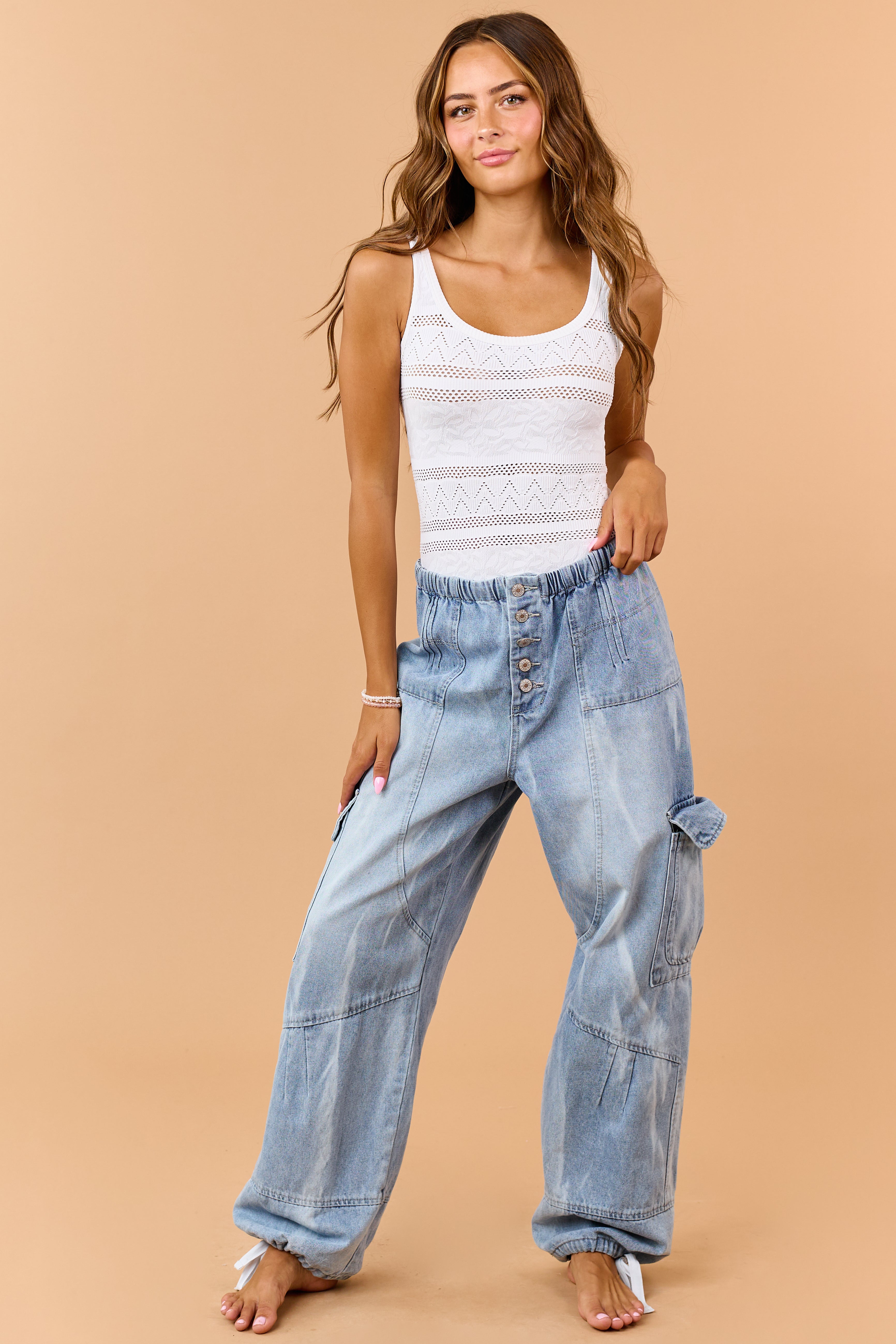 White Textured Pointelle Sleeveless Bodysuit