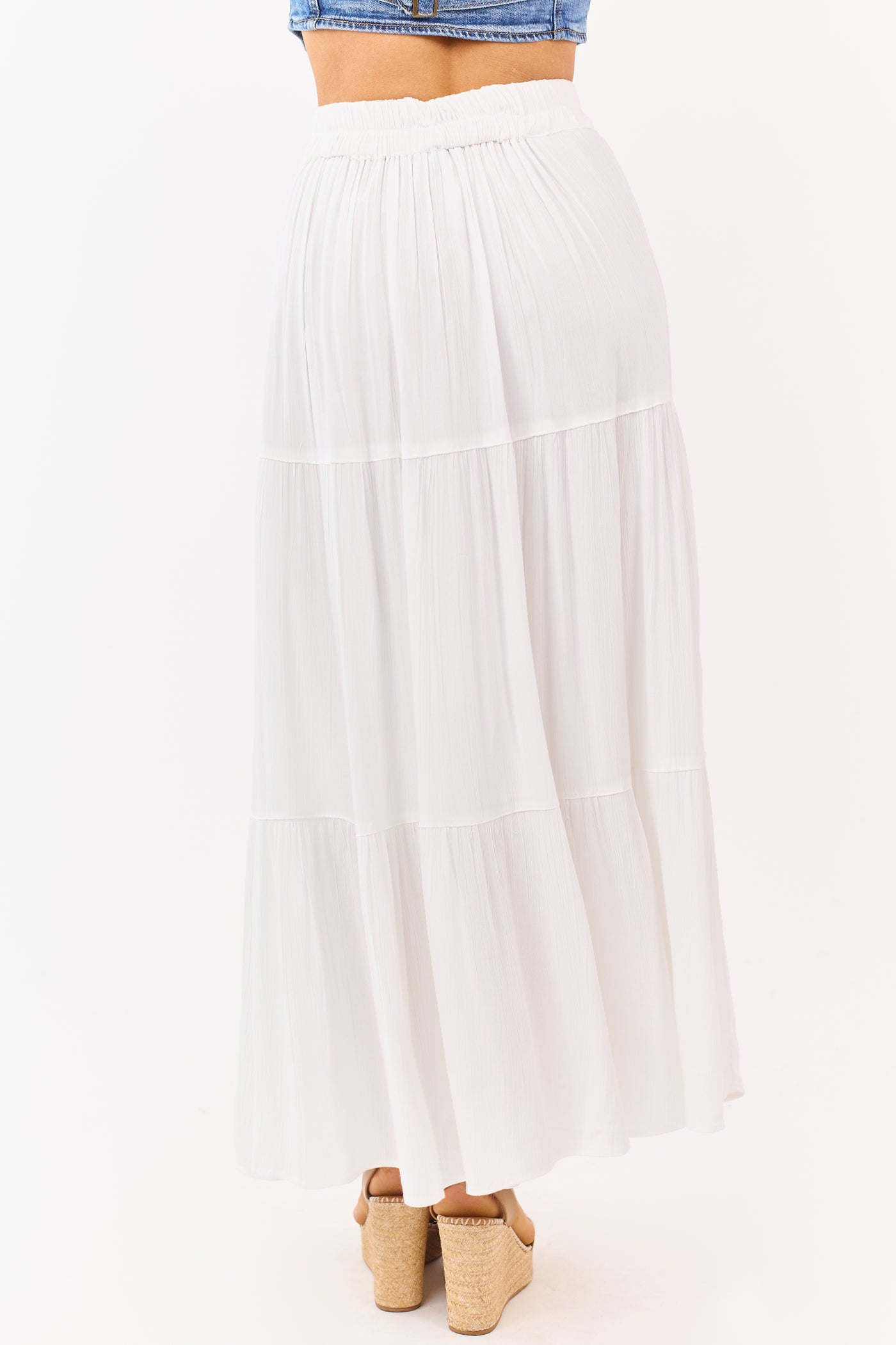 White Tiered Side Slit Maxi Skirt