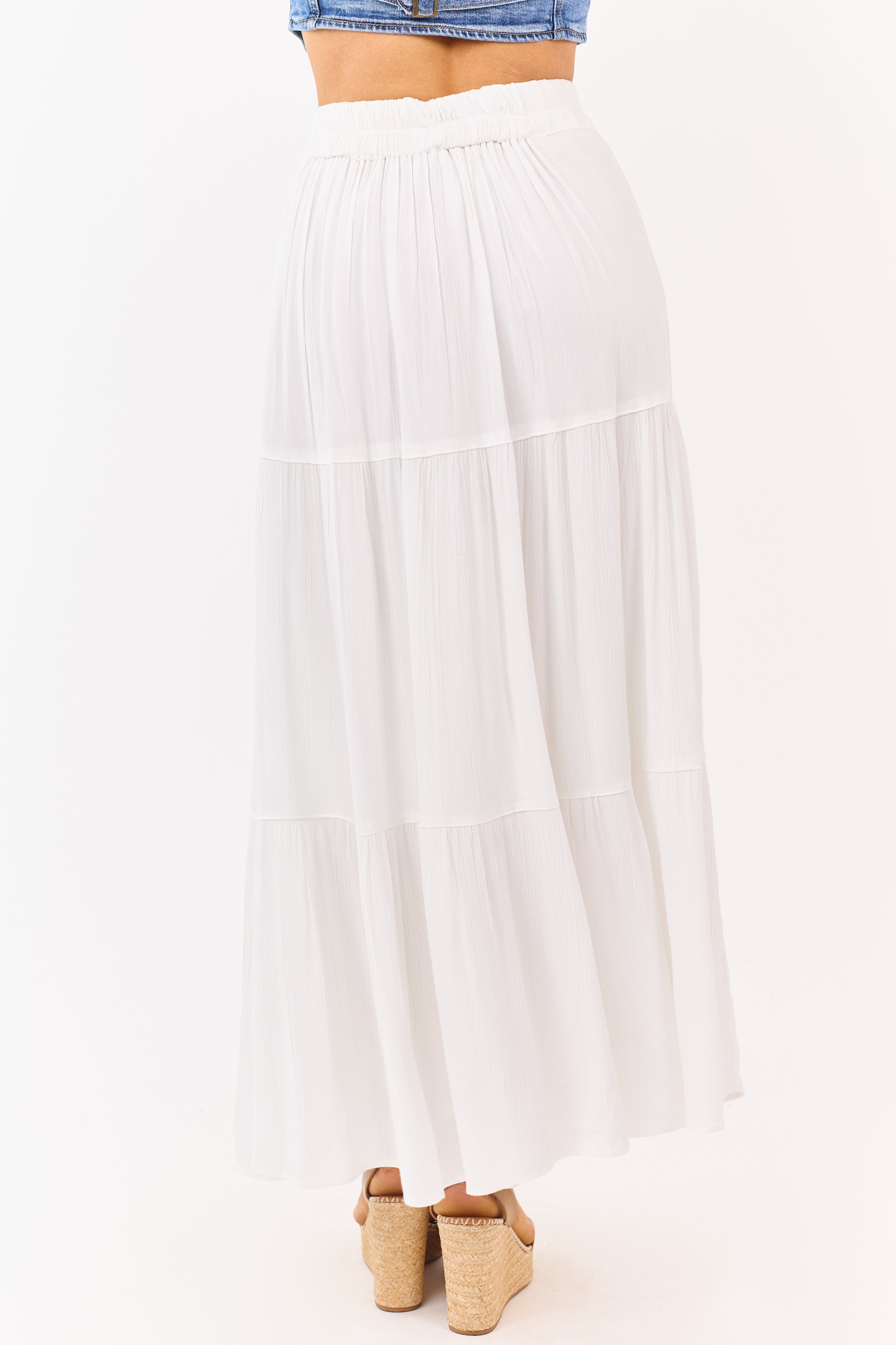 White Tiered Side Slit Maxi Skirt