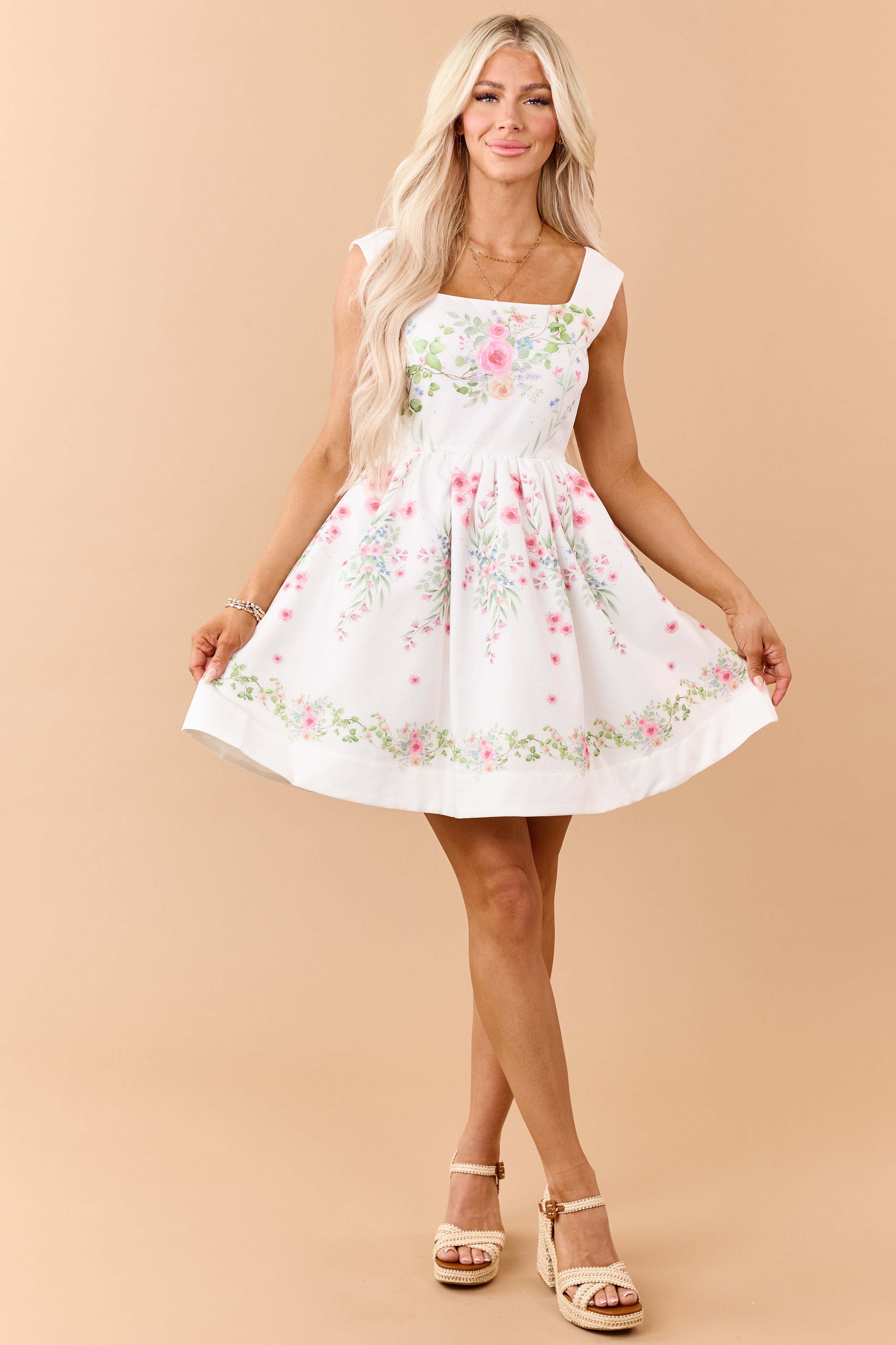 RoseMuse Rose print flare dress white Amazon.com: Floral Strapless