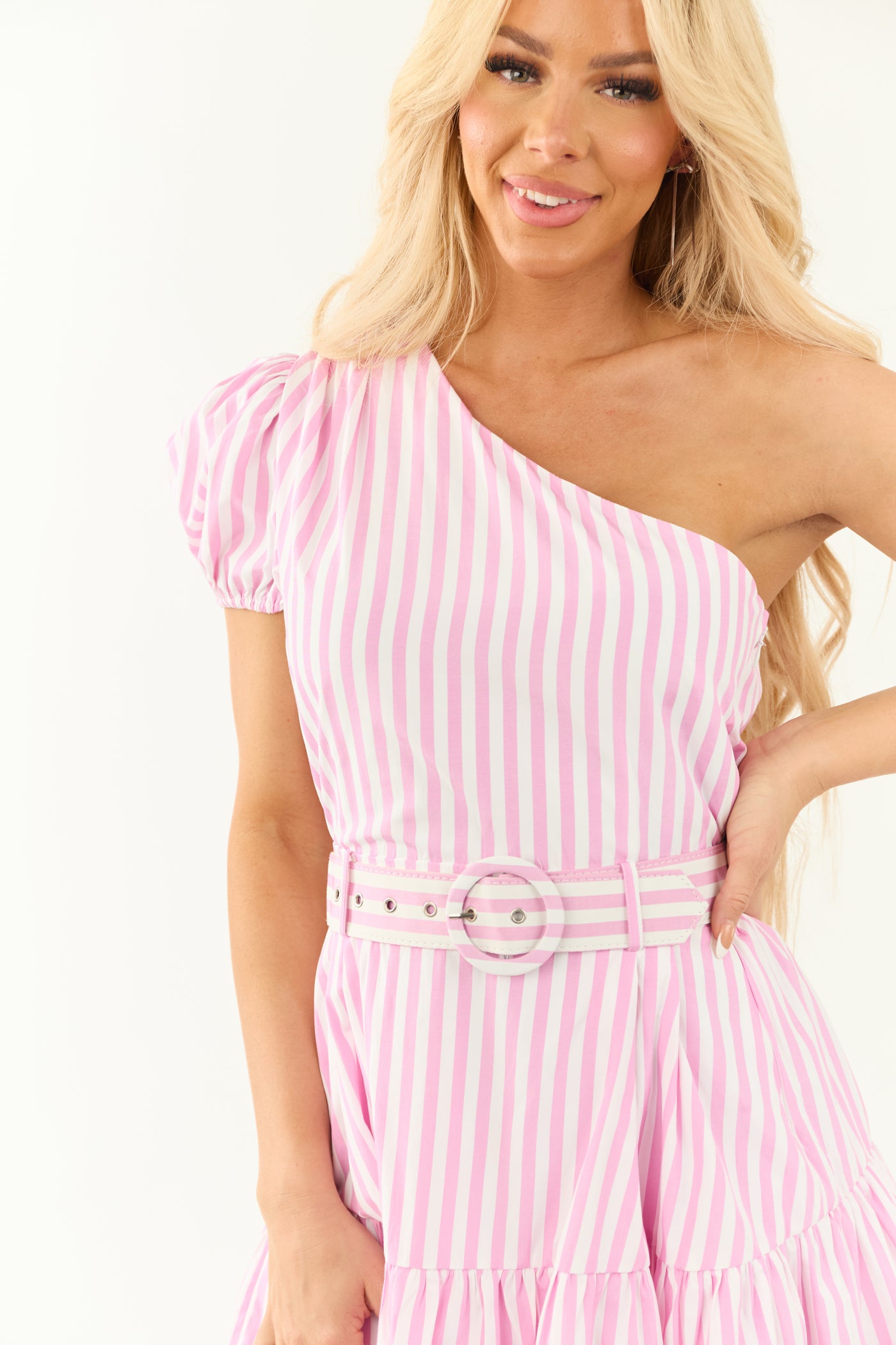 White Single Sleeve Ruffle Mini Dress White Single Sleeve Ruffle Mini Dress