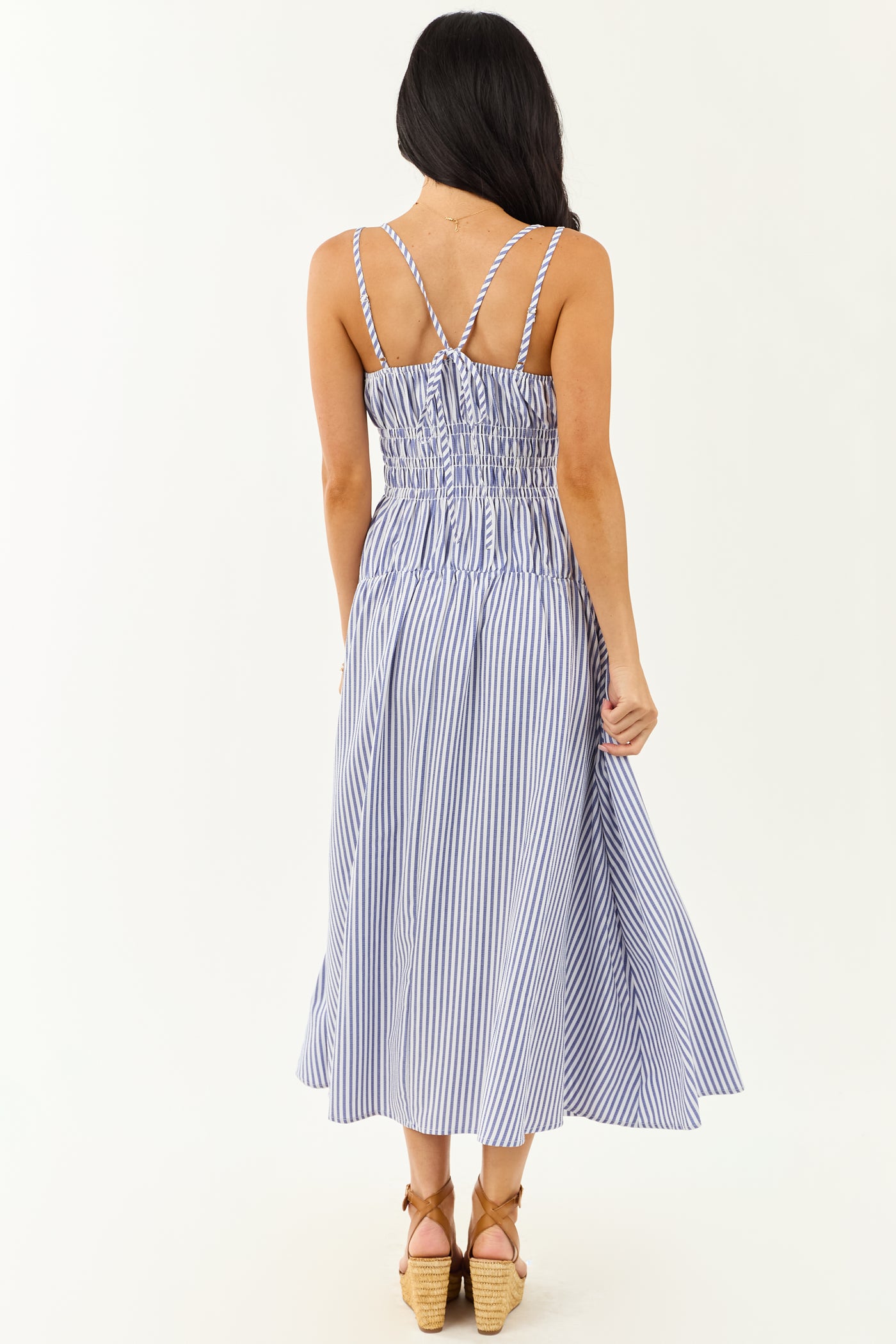 White and Dusty Blue Striped Sleeveless Maxi Dress White and Dusty Blue Striped Sleeveless Maxi Dress