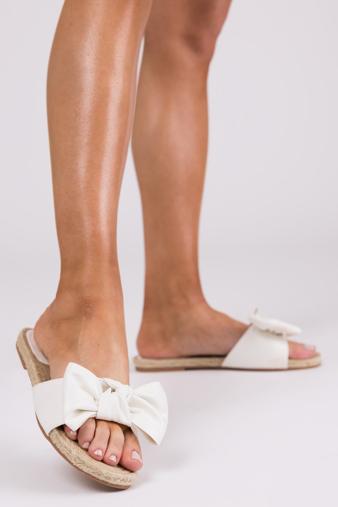 White Bow Strap Flat Espadrille Sandals