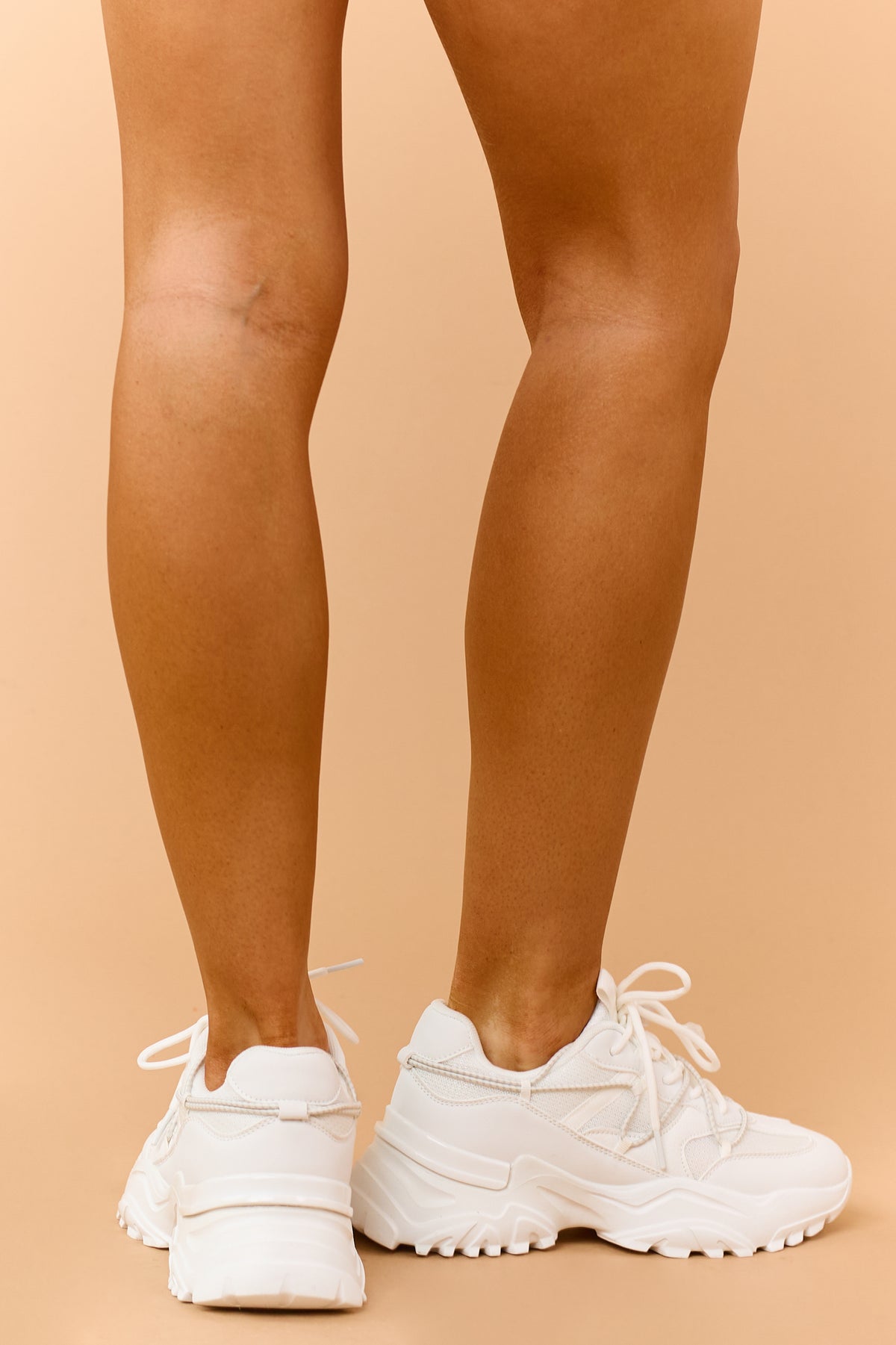 White Bungee Cord Lace Up Lug Sole Platform Sneakers