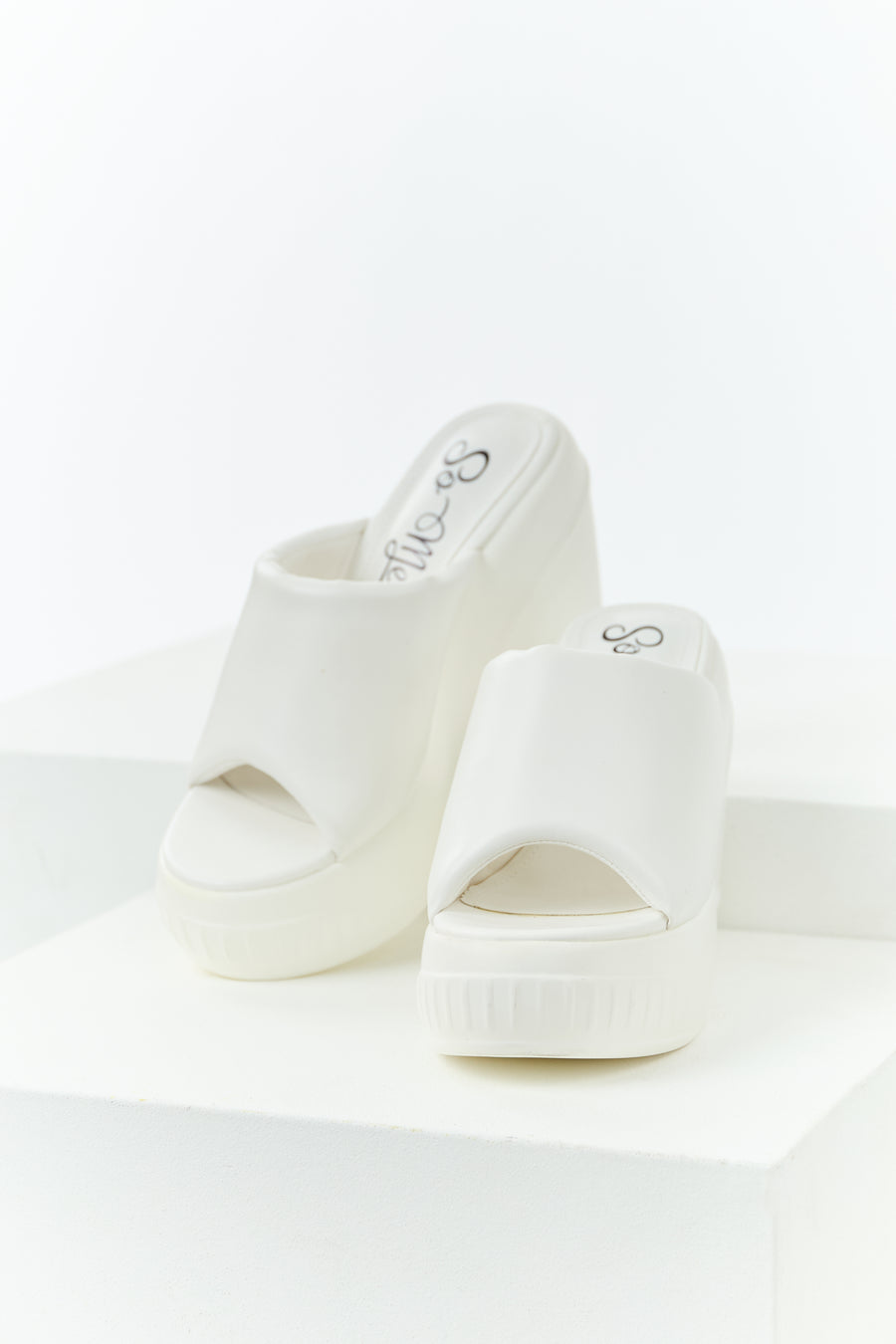 White Cushion Strap Sneaker Detail Platform Wedges