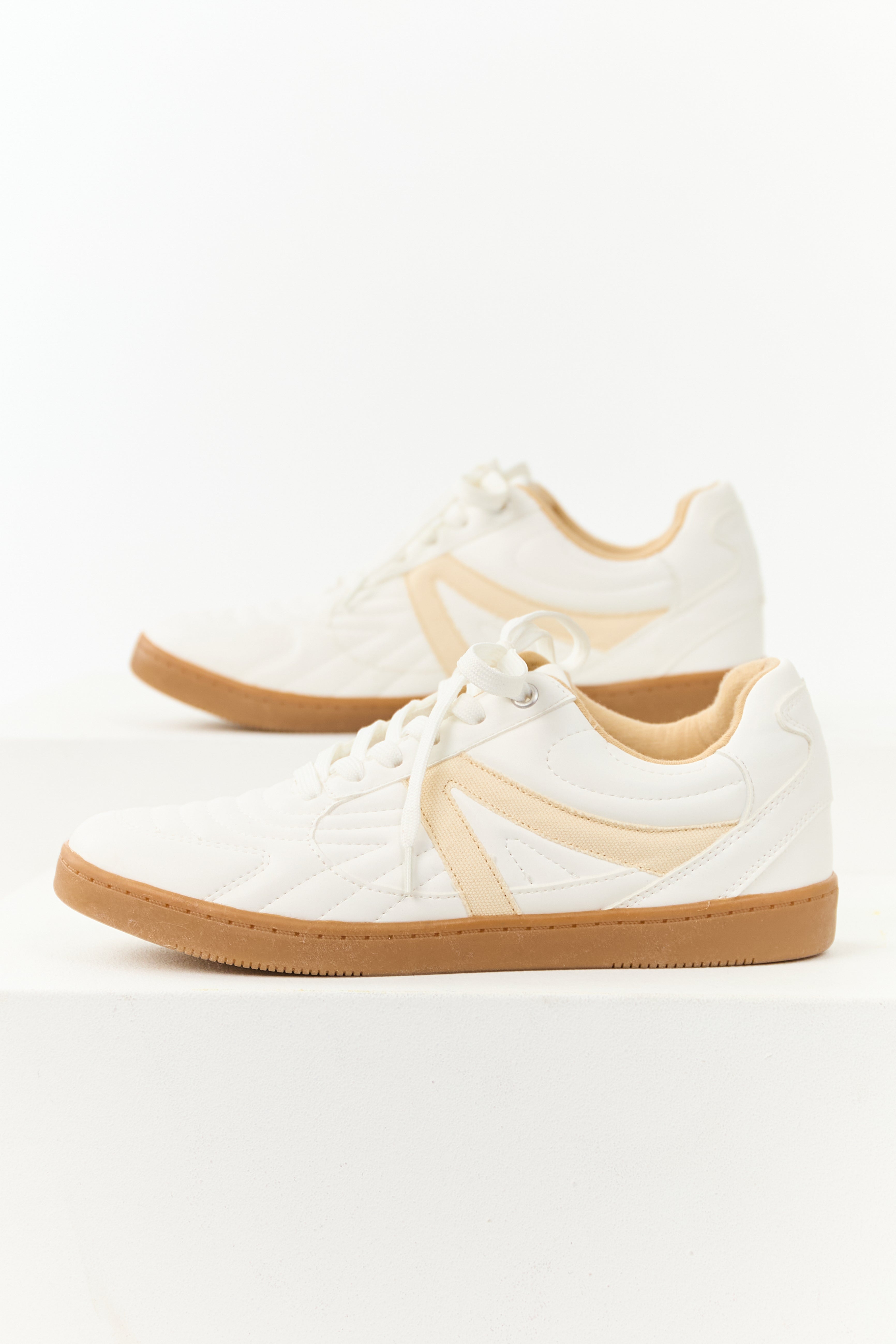 White Faux Leather Lace Up Low Top Sneakers