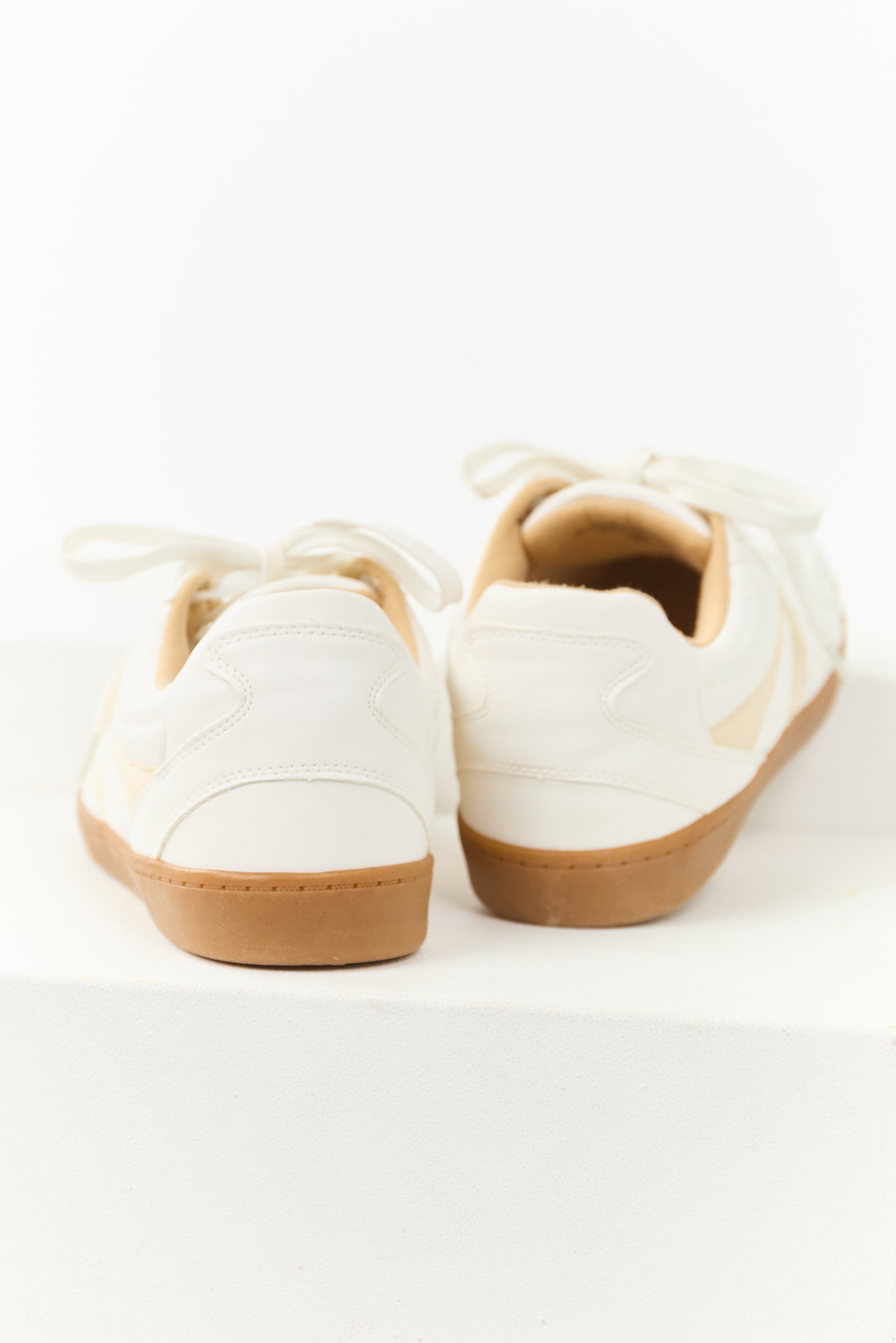 White Faux Leather Lace Up Low Top Sneakers | Lime Lush Boutique
