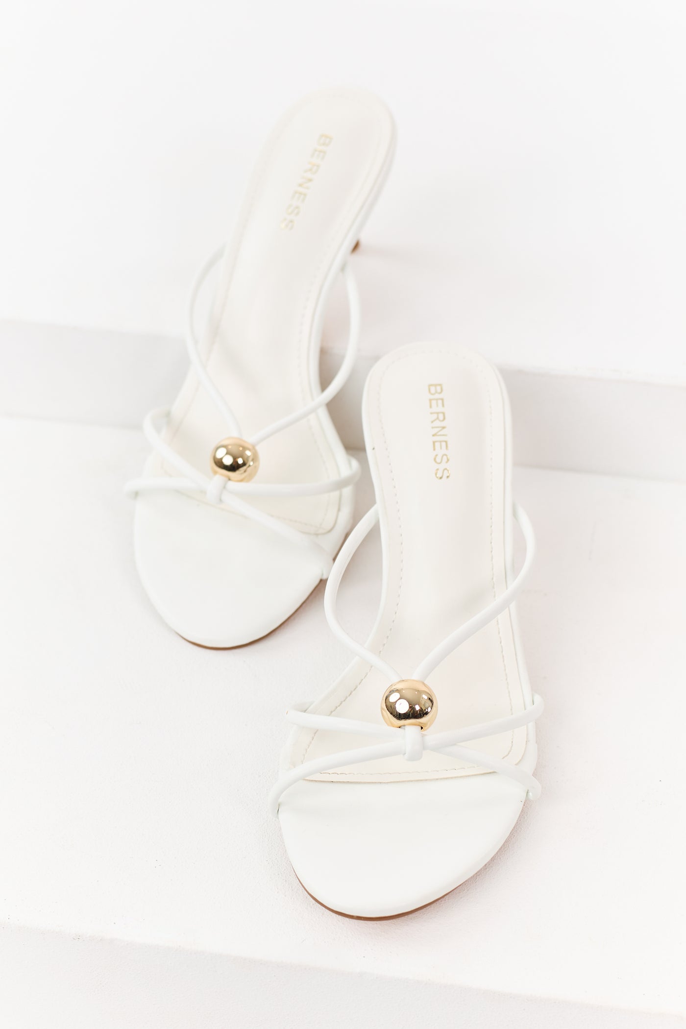 White Faux Leather Strappy Stiletto Kitten Heels