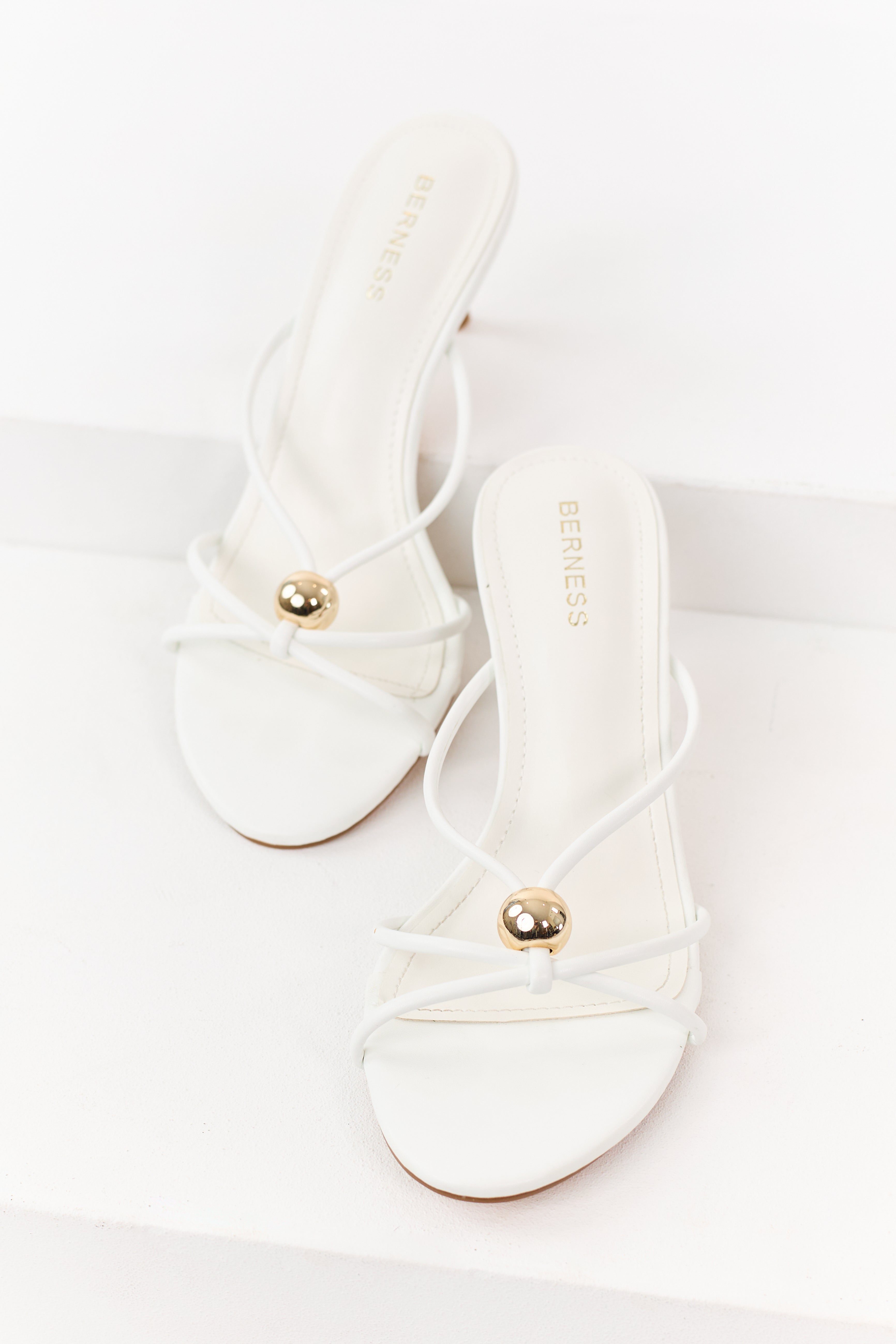 White Faux Leather Strappy Stiletto Kitten Heels