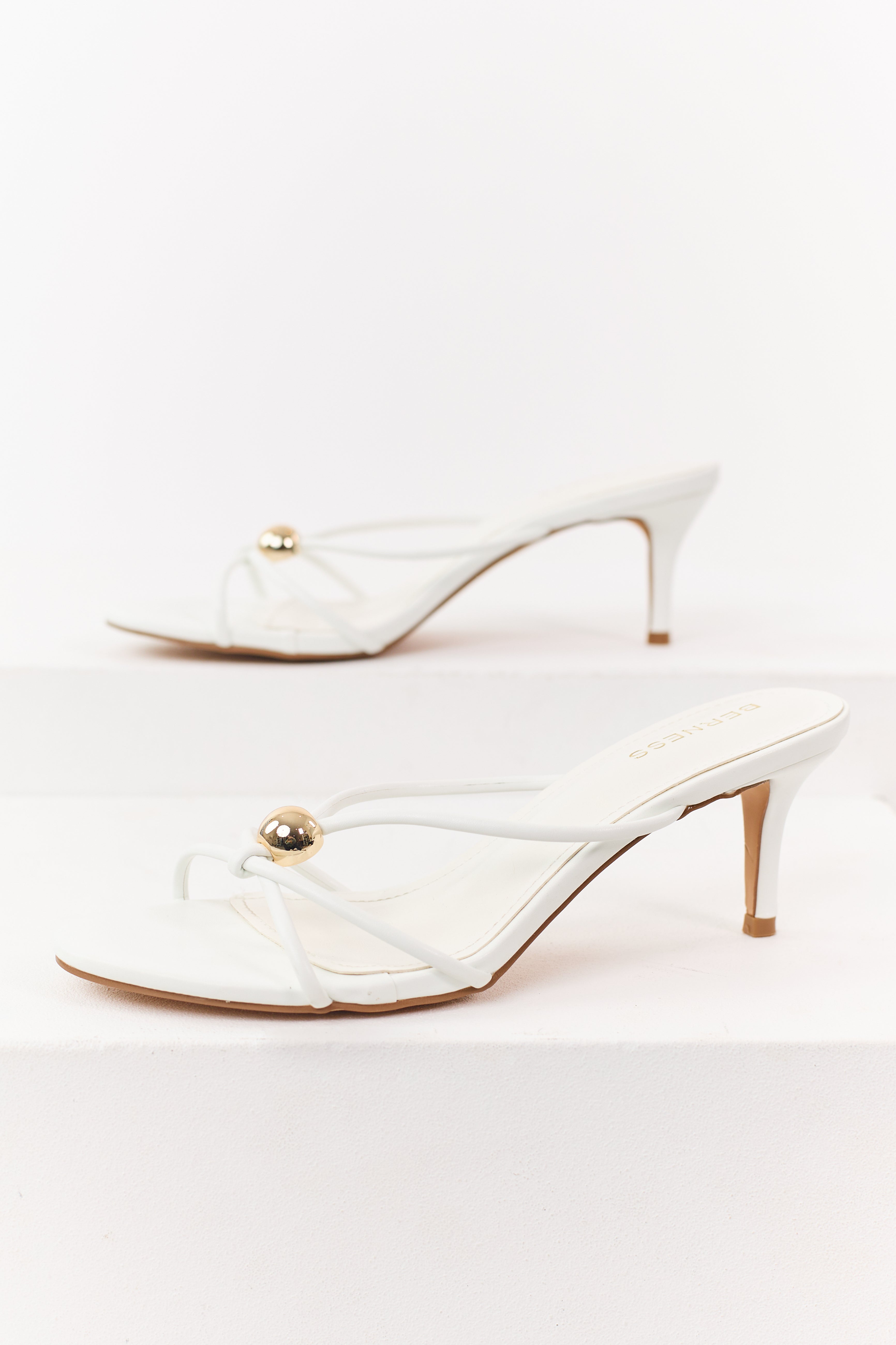 White Faux Leather Strappy Stiletto Kitten Heels