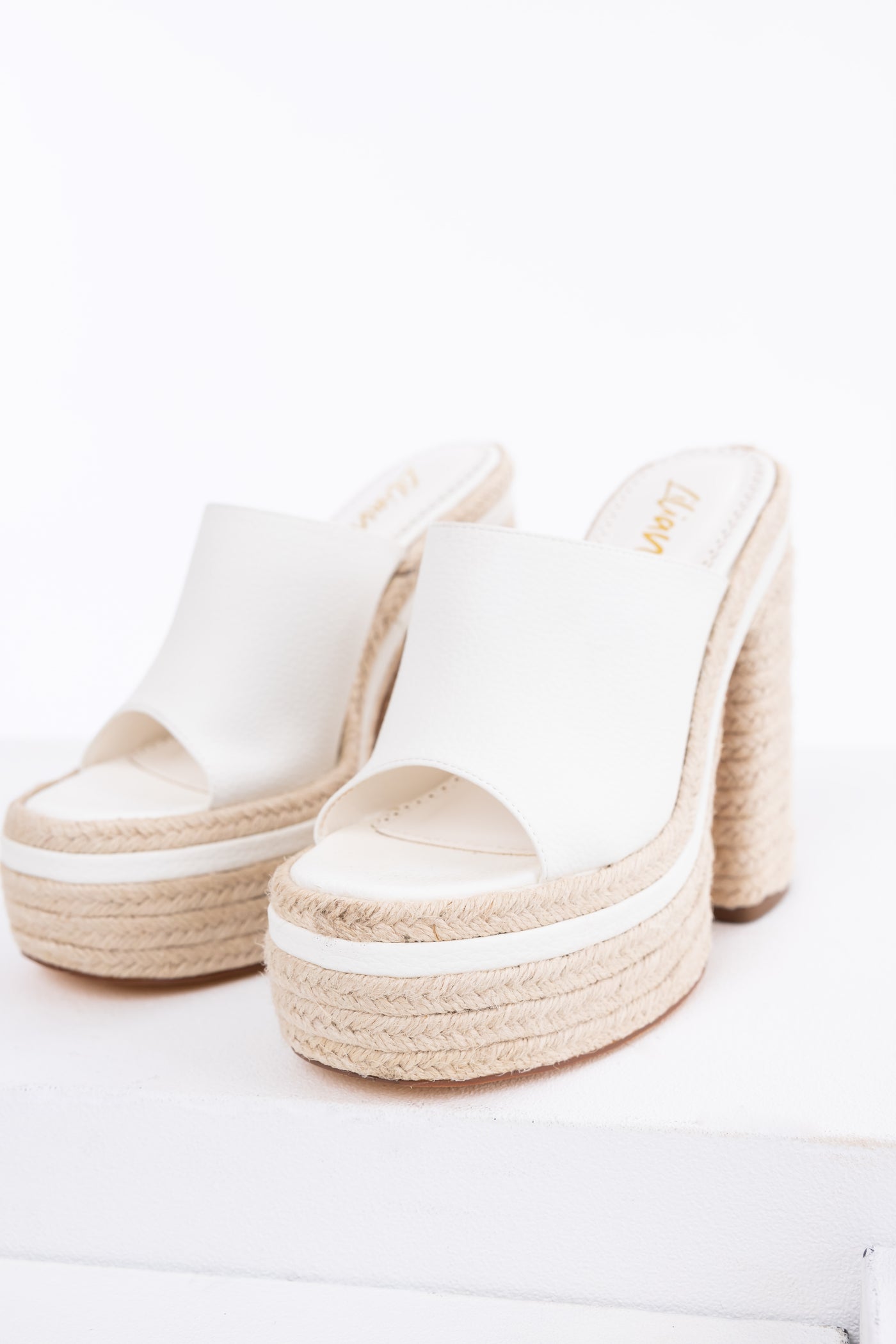 White High Heel Espadrille Platform Sandals