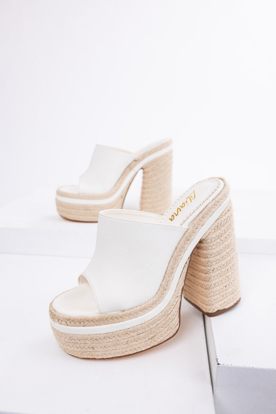 White High Heel Espadrille Platform Sandals