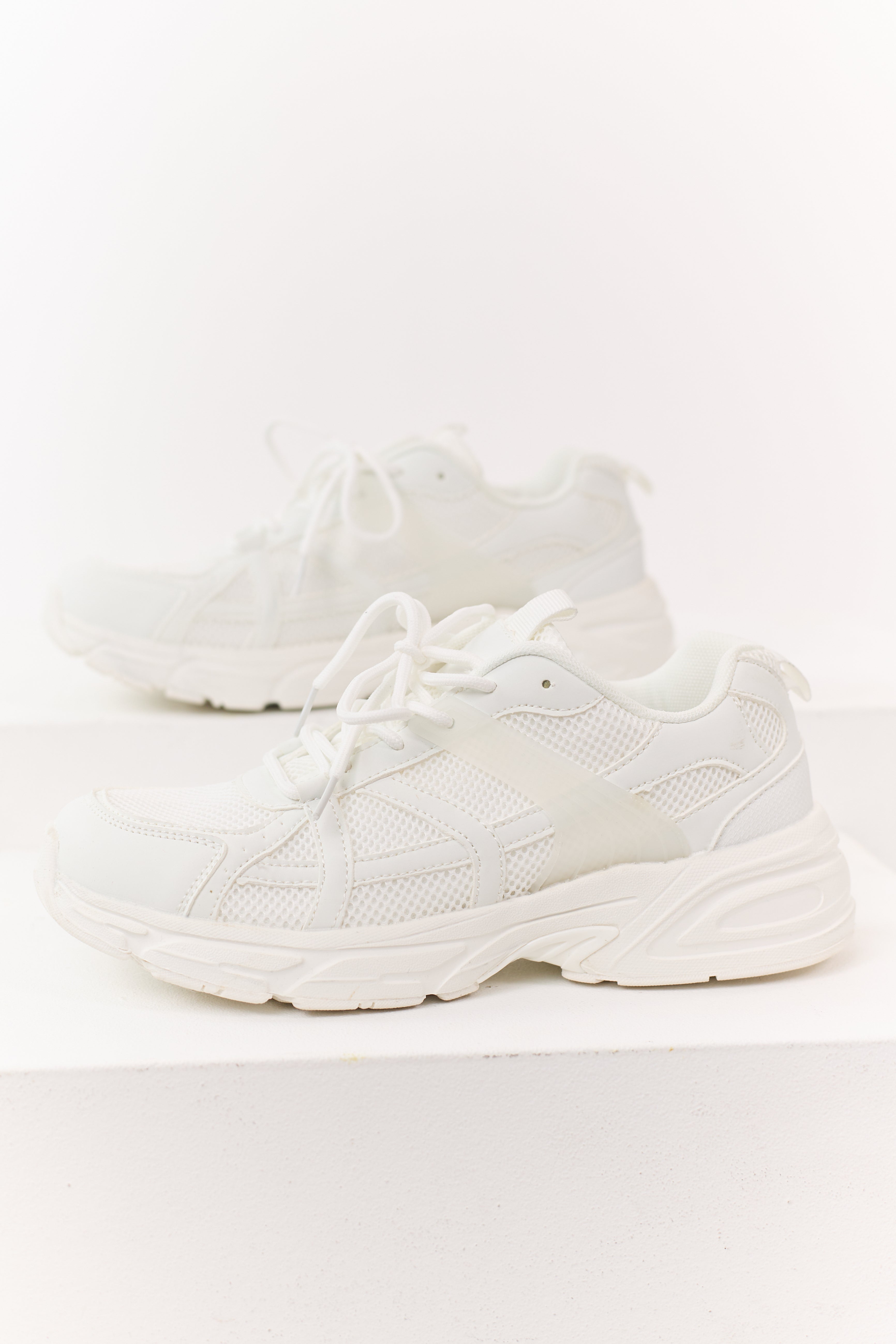 White Mesh Lug Sole Chunky Lace Up Sneakers