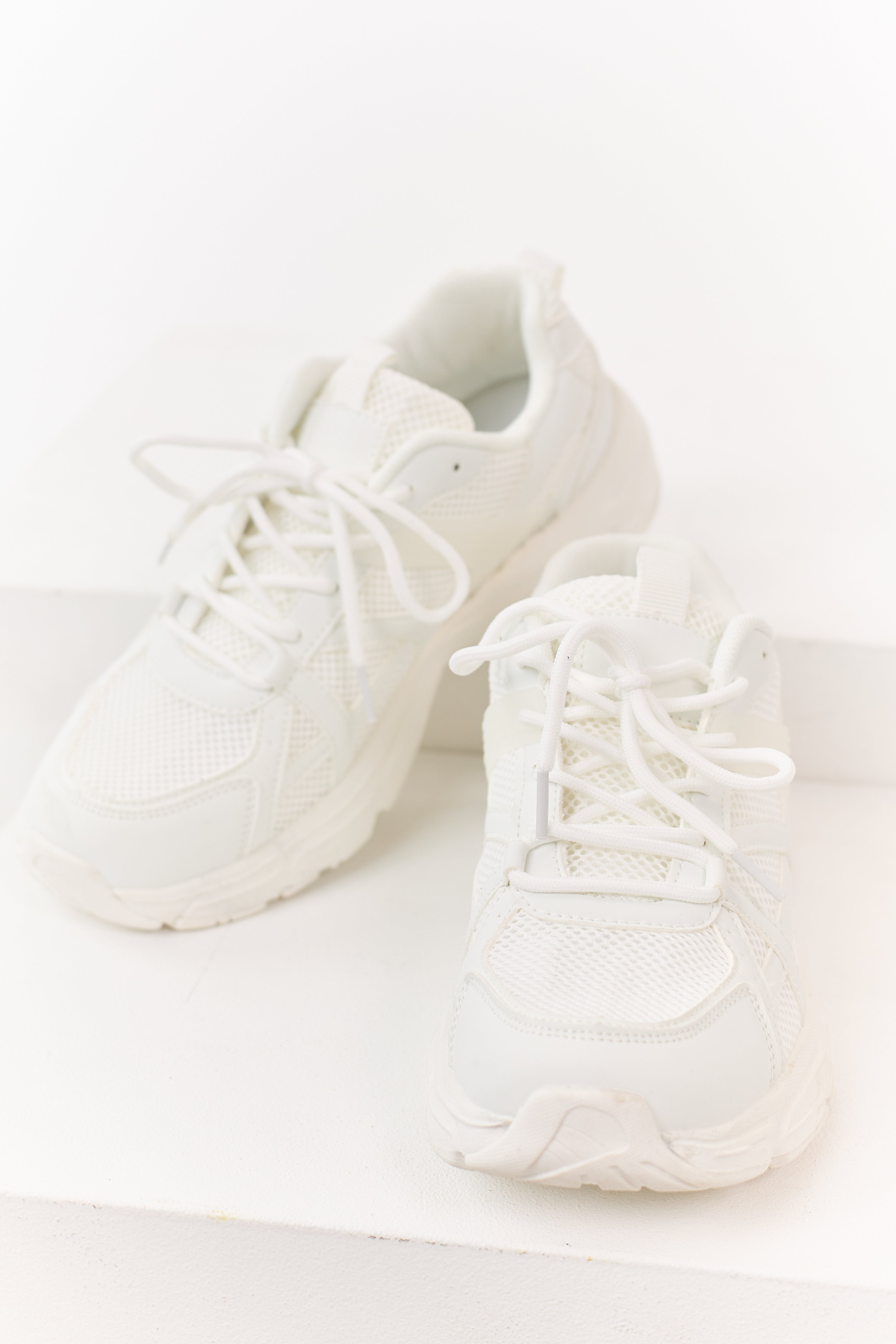 White Mesh Lug Sole Chunky Lace Up Sneakers