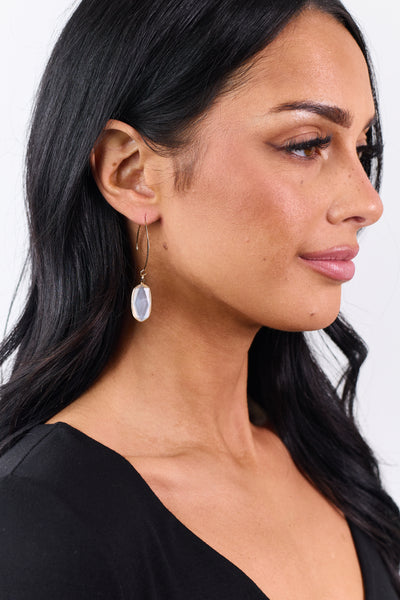 White Pearl Oval Threader Drop Earrings