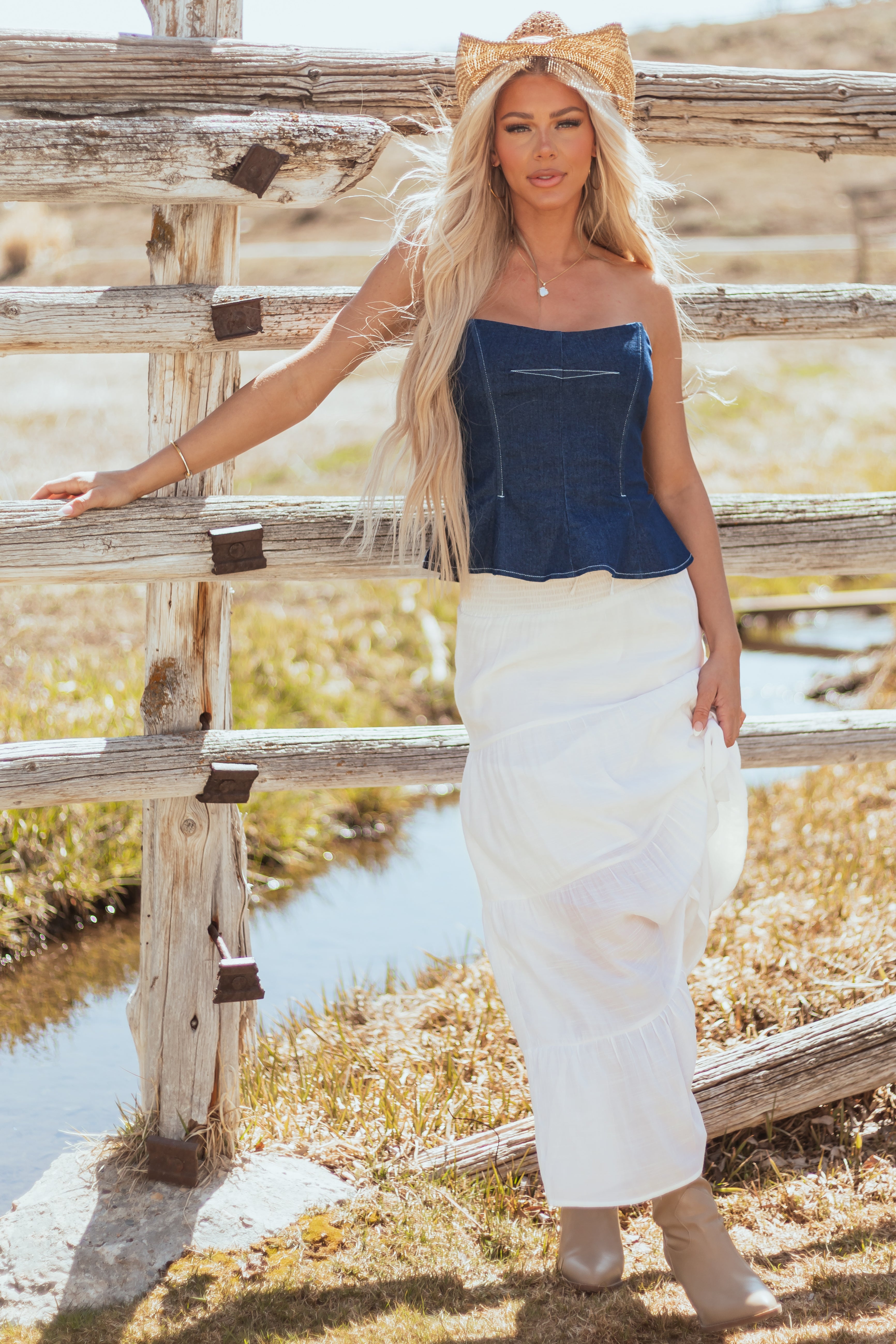 White Smocked Waist Tiered Maxi Skirt
