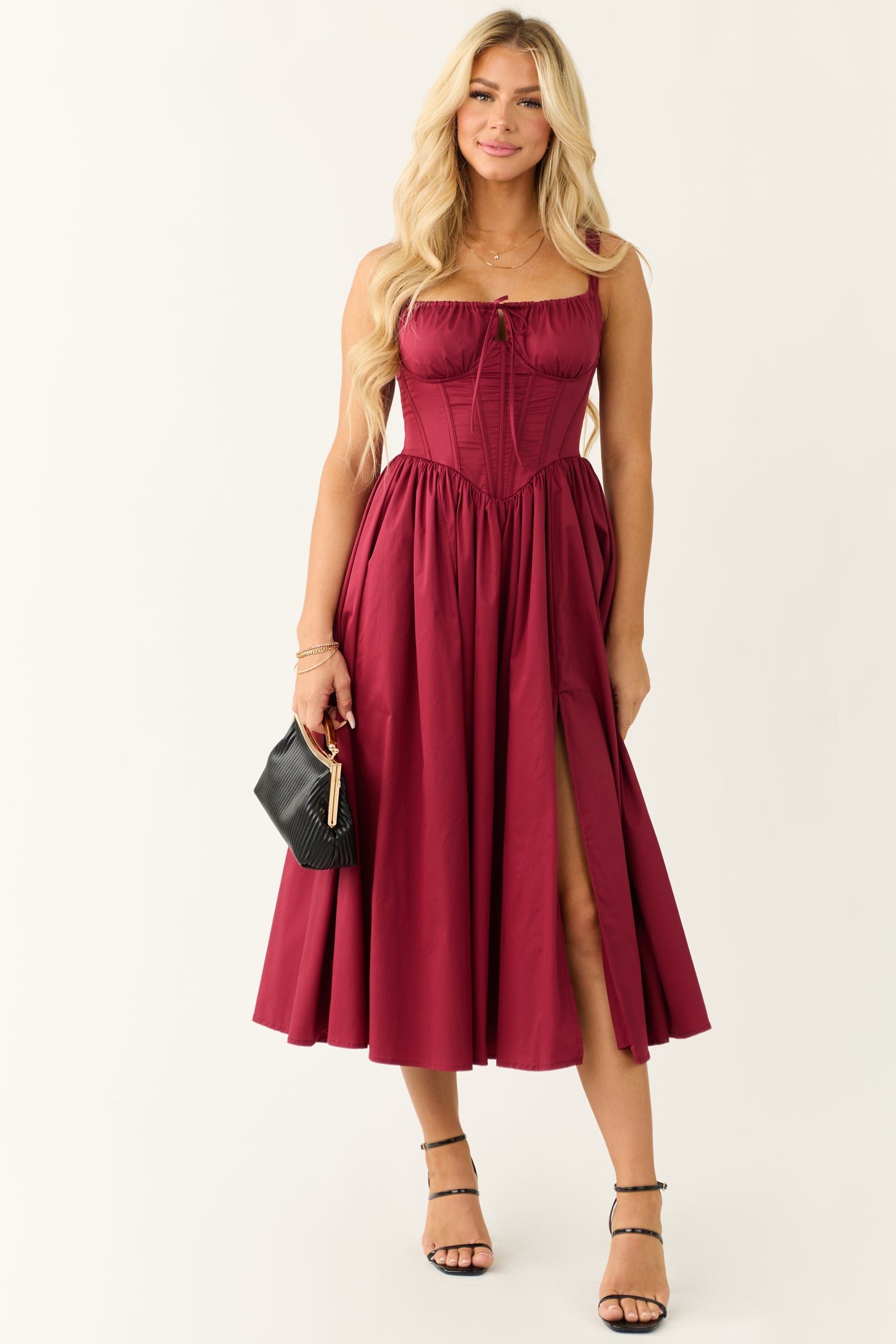wine corset dress Wine Strapless Corset Gown | Thigh Split