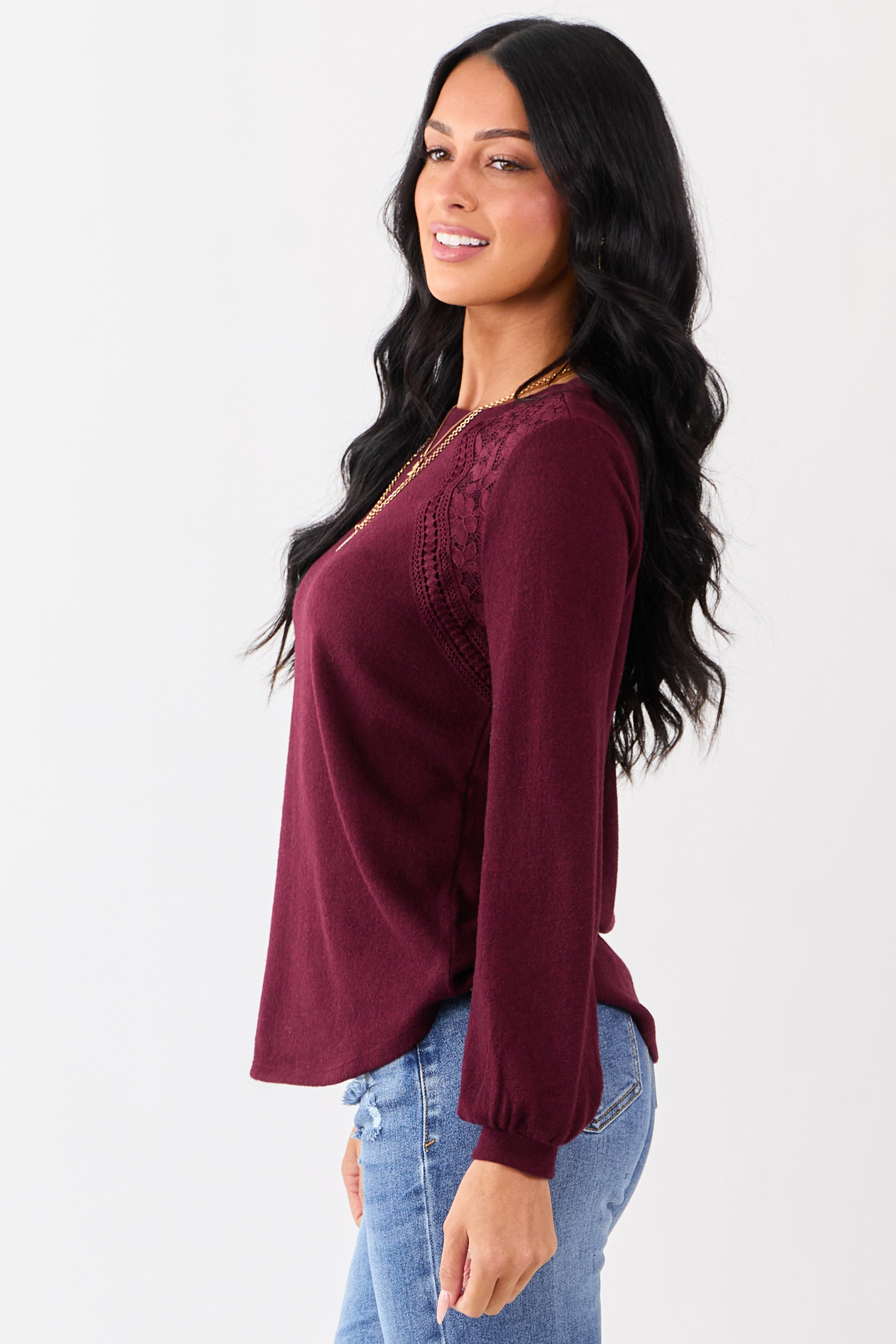 Wine Floral Lace Detailed Sweater