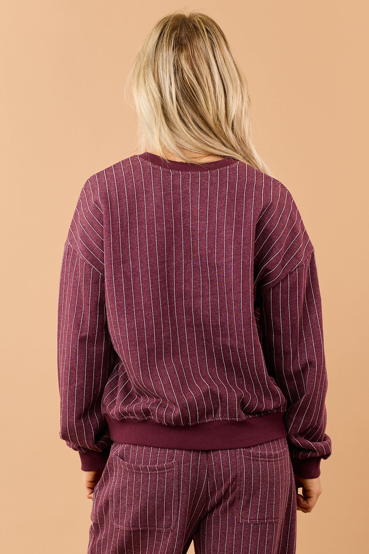 Wine Pinstripe Crew Neck Sweatshirt