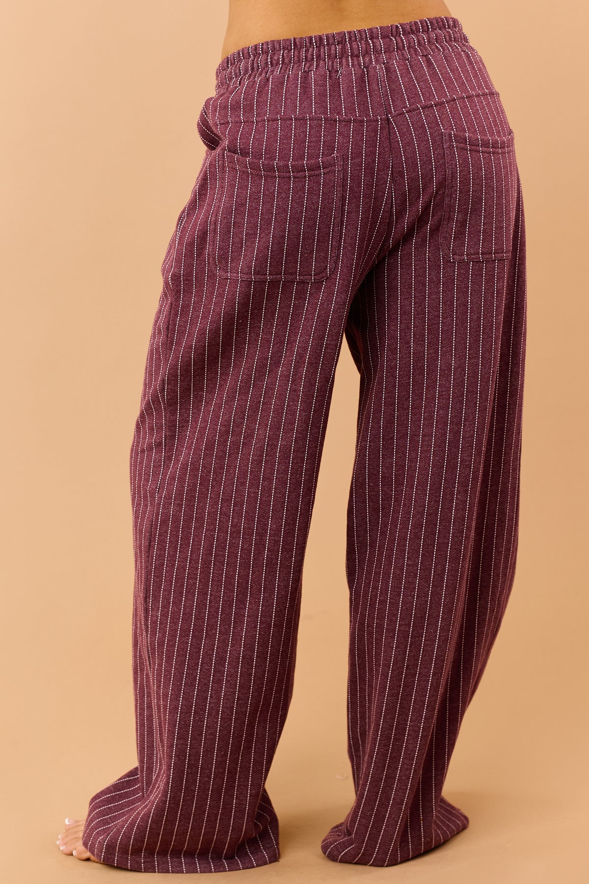 Wine Pinstripe Soft Knit Drawstring Sweatpants