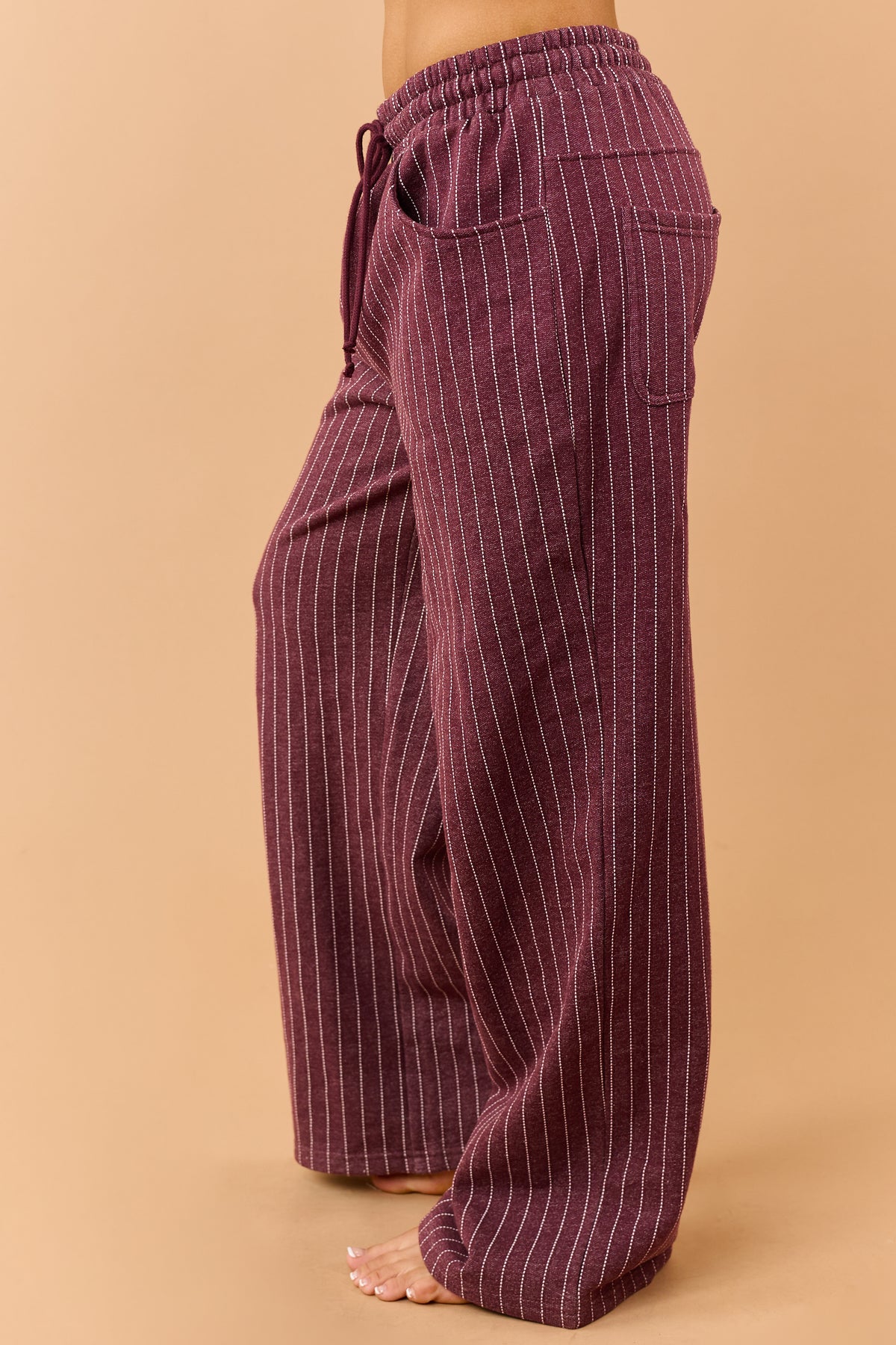 Wine Pinstripe Soft Knit Drawstring Sweatpants