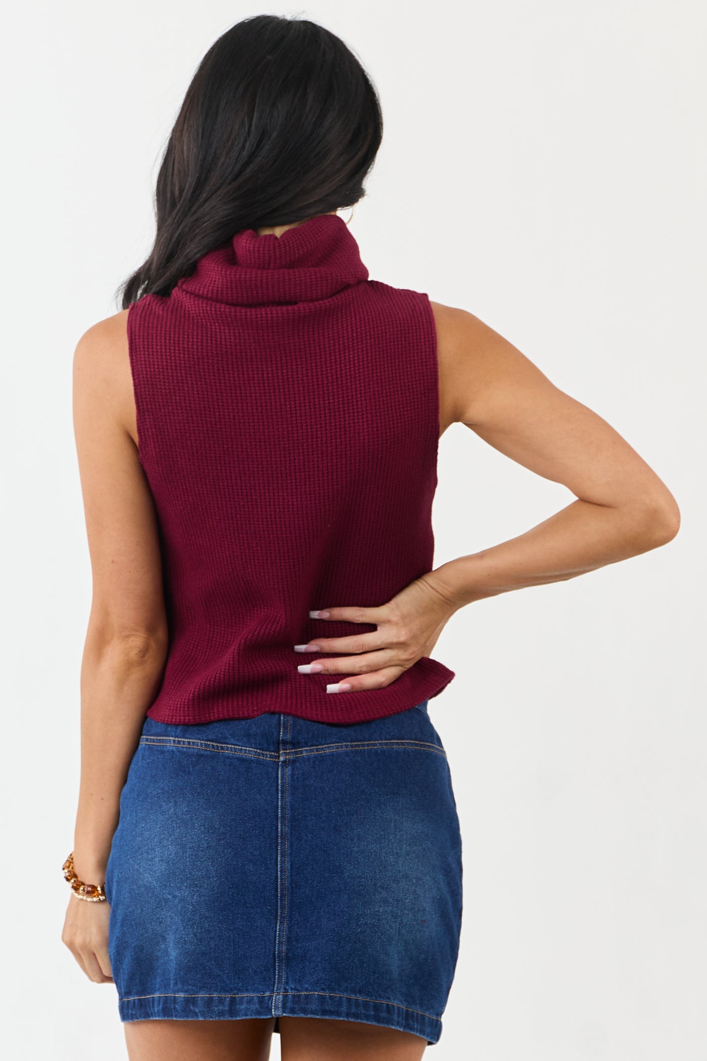 Wine Soft Knit Turtleneck Sweater Tank Top