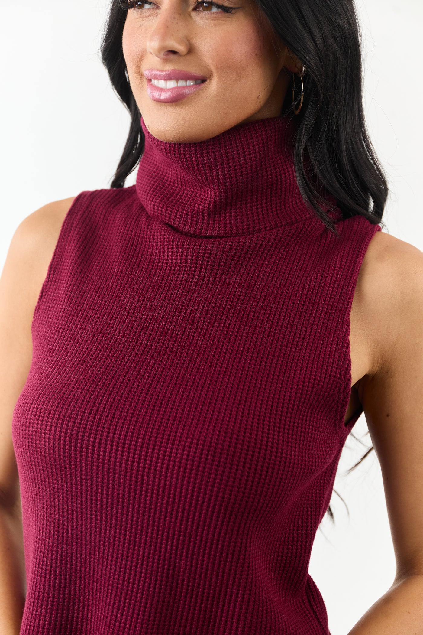 Wine Soft Knit Turtleneck Sweater Tank Top