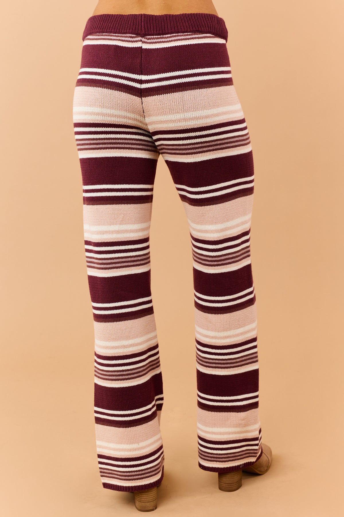 Wine Striped Sweater and Wide Leg Pants Set