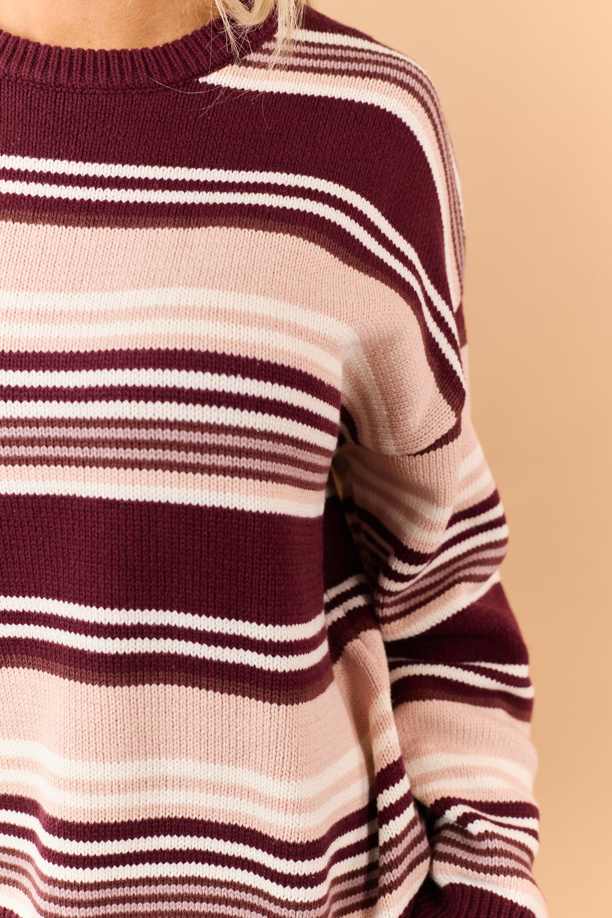 Wine Striped Sweater and Wide Leg Pants Set