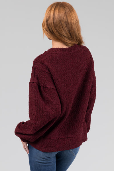 Wine Textured Long Sleeve Sweater