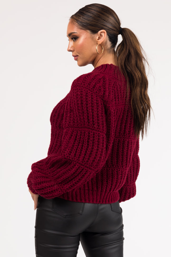 Wine Thick Crochet Knit Tiered Sweater