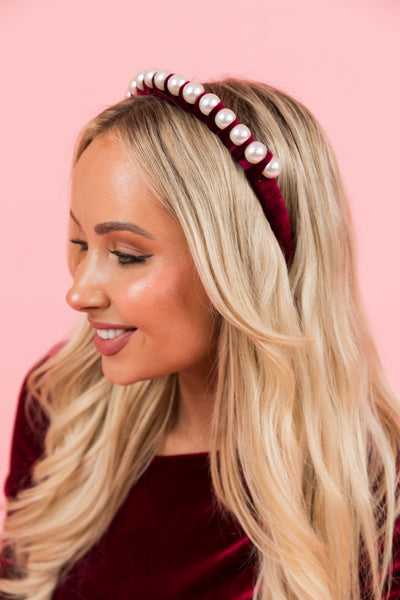Wine Velvet and Pearl Arch Headband