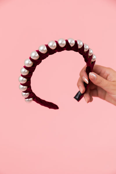 Wine Velvet and Pearl Arch Headband