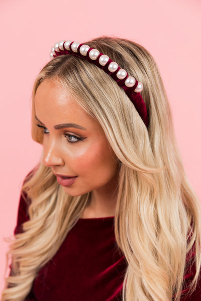 Wine Velvet and Pearl Arch Headband