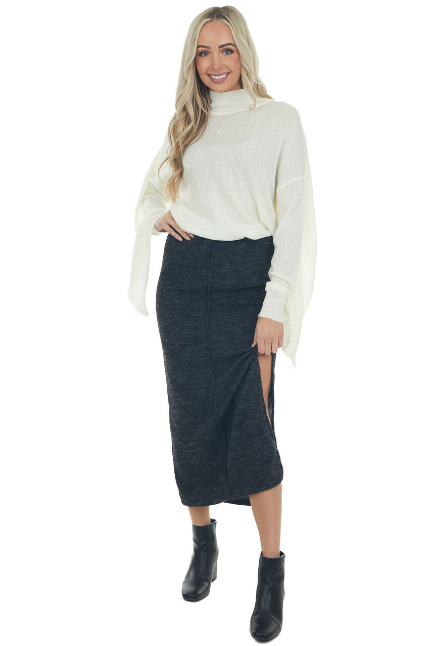 Heathered Charcoal Brushed Knit Maxi Skirt