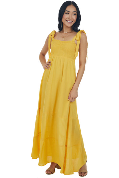 Amber Tie Strap Smocked Ruched Maxi Dress
