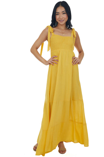 Amber Tie Strap Smocked Ruched Maxi Dress