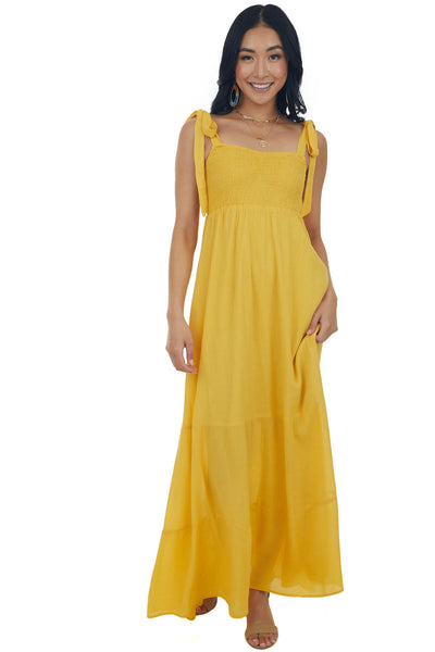 Amber Tie Strap Smocked Ruched Maxi Dress