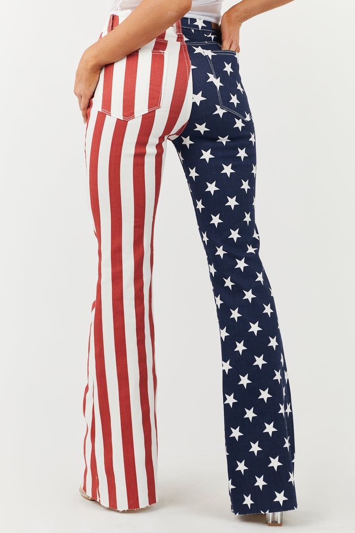 Americana Print Vintage High Rise Flare Jeans