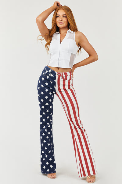 Americana Print Vintage High Rise Flare Jeans