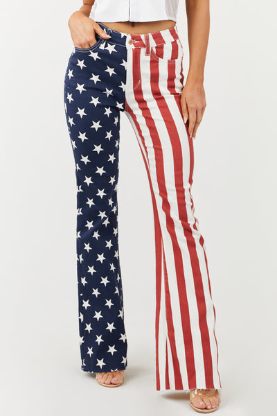 Americana Print Vintage High Rise Flare Jeans