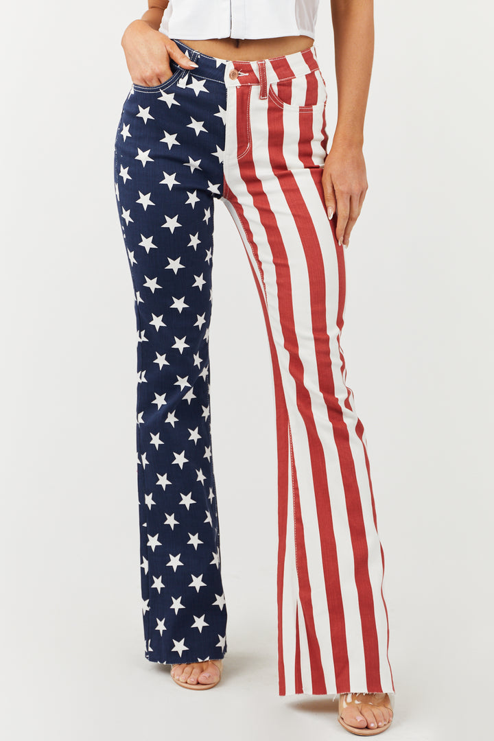 Americana Print Vintage High Rise Flare Jeans