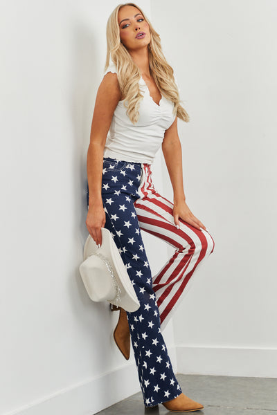Americana Print Vintage High Rise Flare Jeans