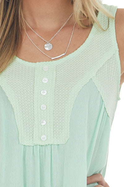 Aquamarine Thermal Knit Contrast Woven Tank Top