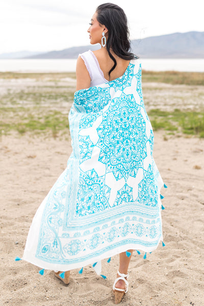 Azure Mandala Printed Kimono with Tassels