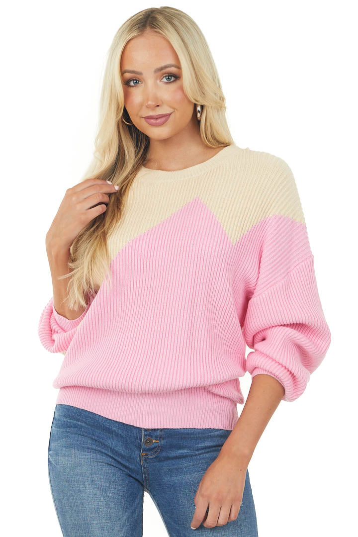Baby Pink Asymmetrical Colorblock Sweater